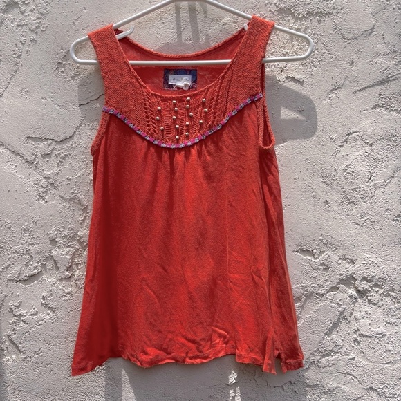 Anthropologie Tops - Anthropologie Meadow Rue Orange Smocked Embellished Tank Top